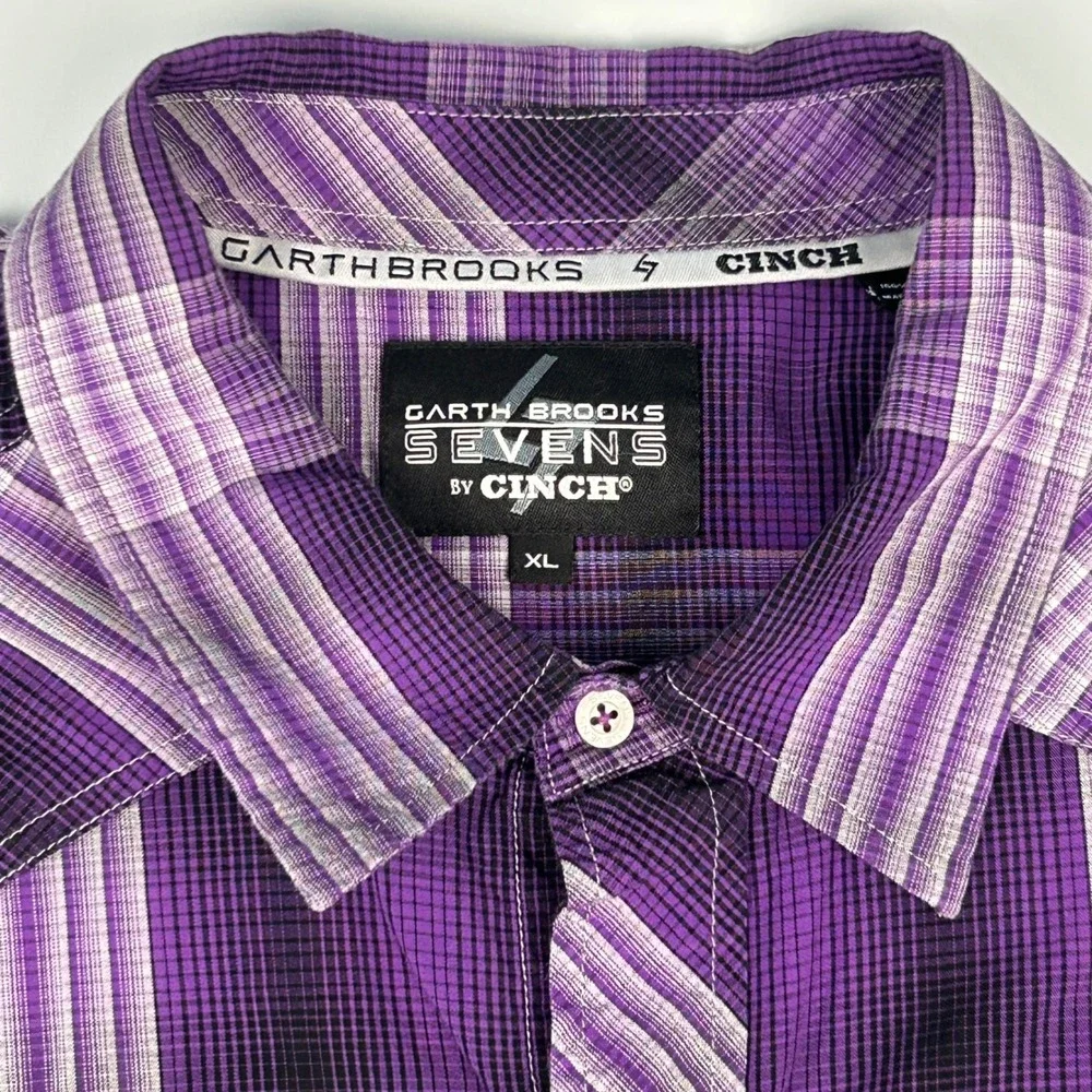 Garth Brooks Sevens by Cinch Mens XL Purple Plaid Western Snap Long Sleeve Shirt - Picture 2 of 11